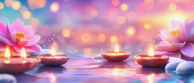 Lotus Flowers And Floating Candles On Water