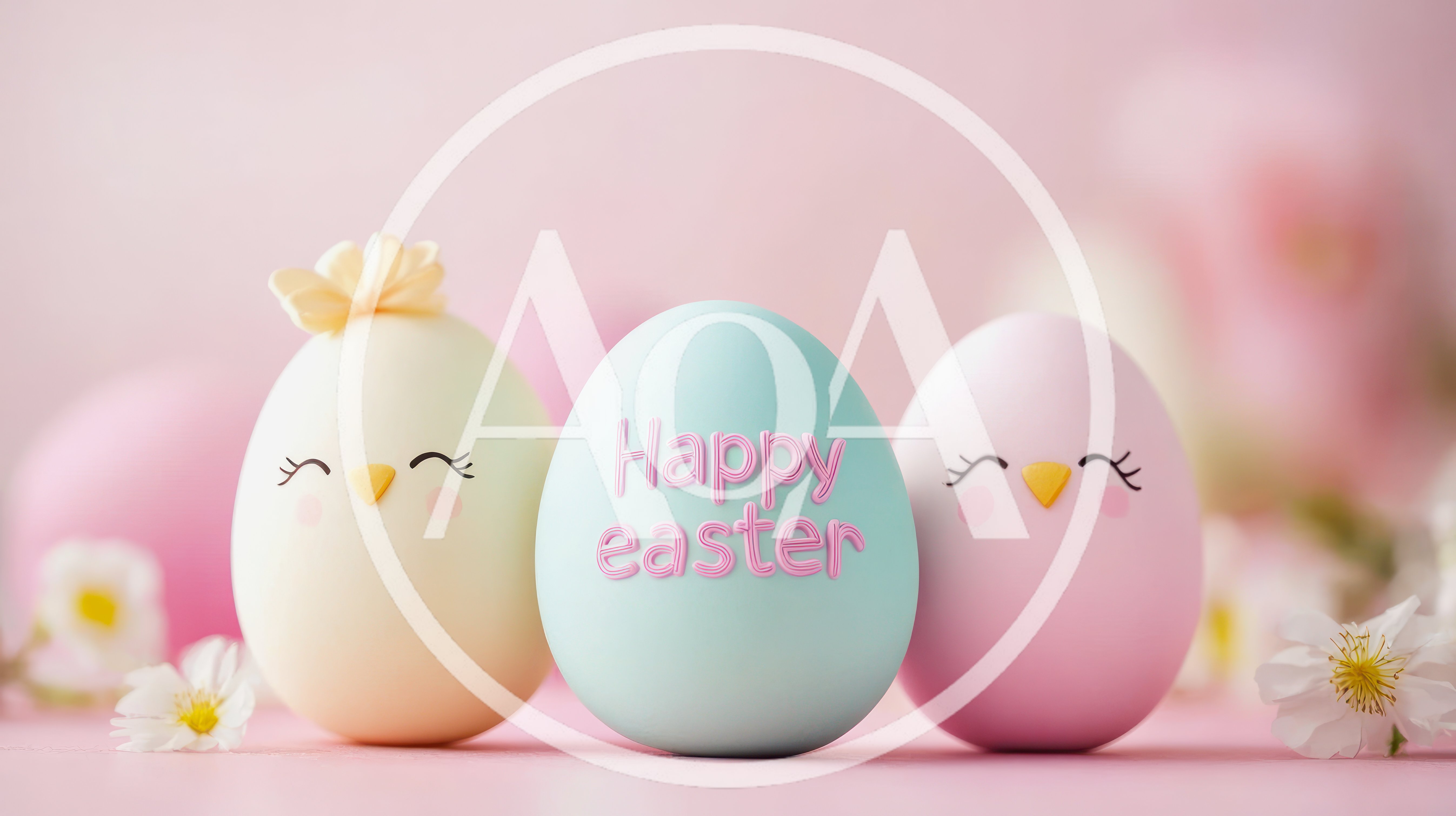 Three Decorative Easter Eggs With Chick Faces And Text