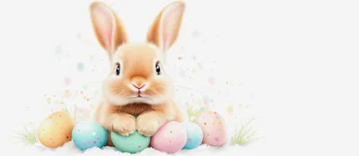 Cute Easter Bunny With Colorful Speckled Eggs