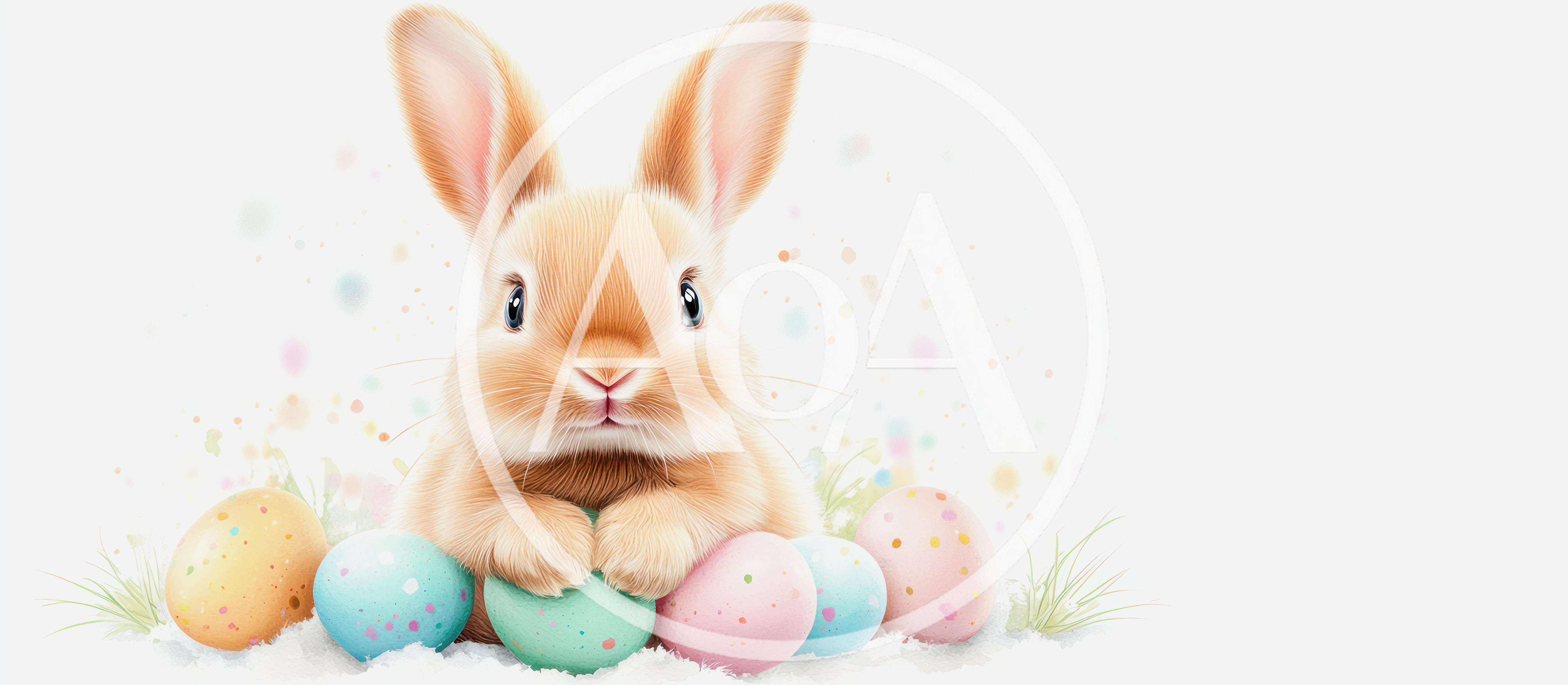 Cute Easter Bunny With Colorful Speckled Eggs