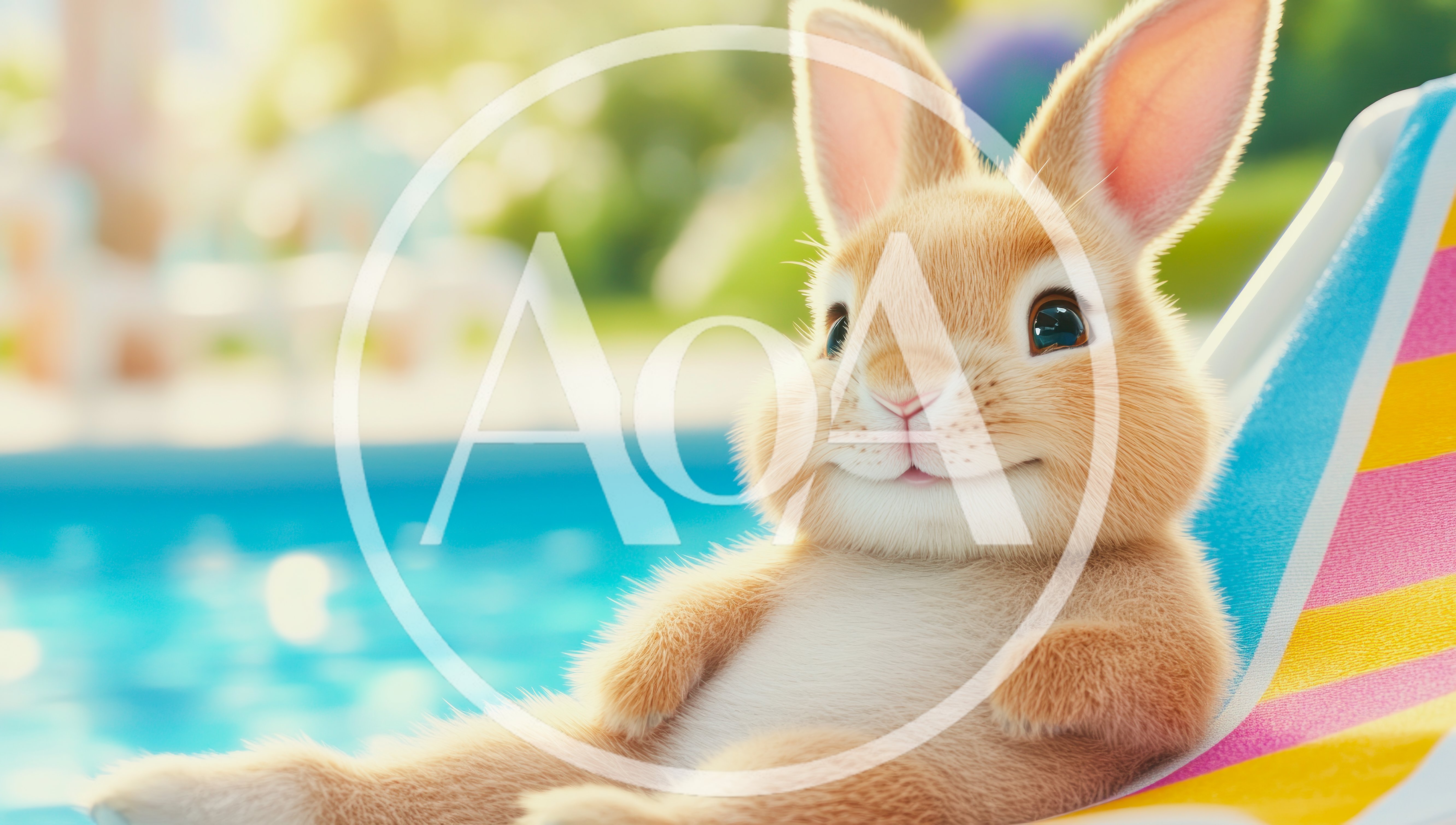 Cute Cartoon Bunny Relaxing On A Poolside Lounge Chair