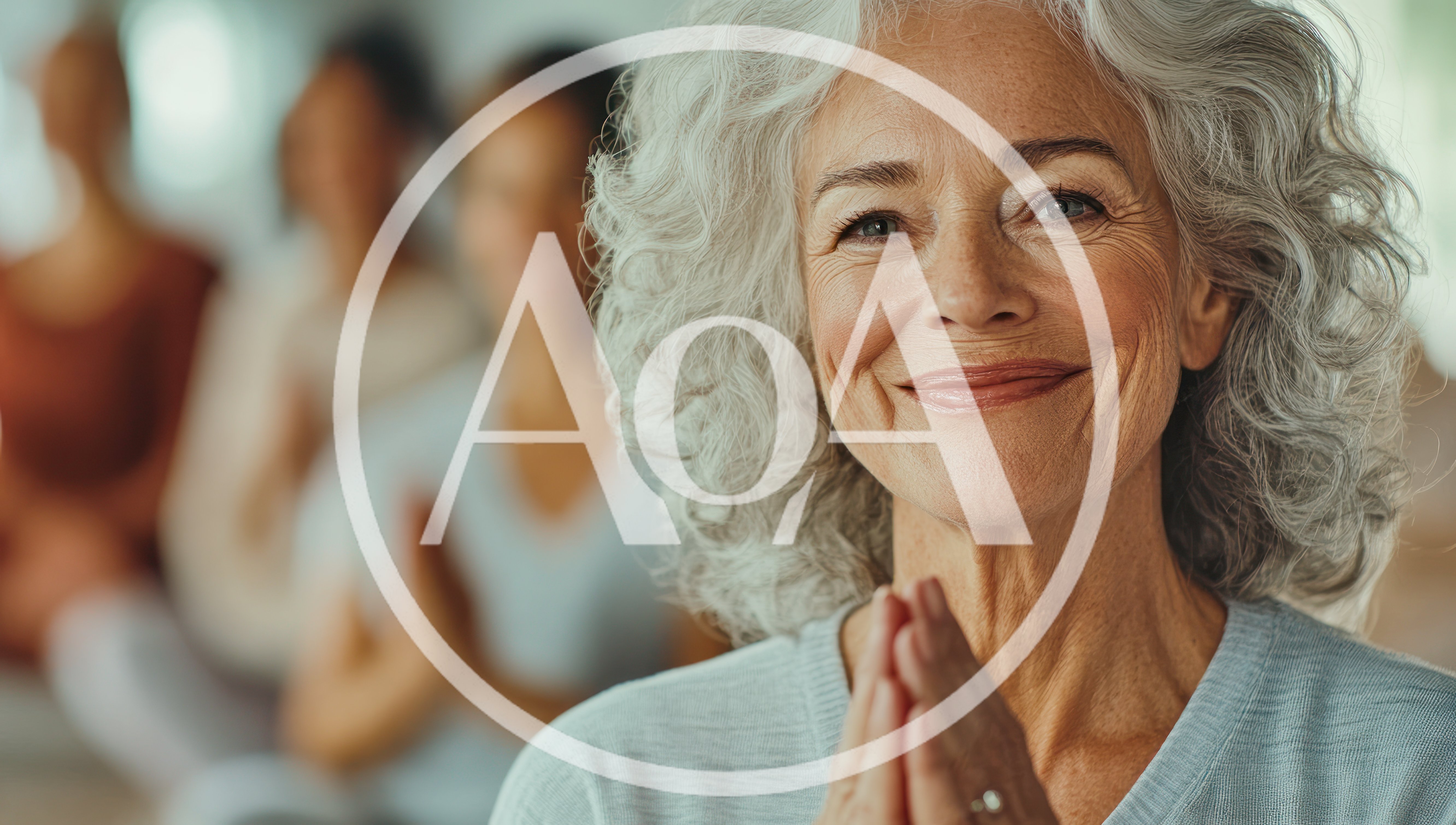 Senior Woman Practicing Mindfulness Meditation In Yoga Class