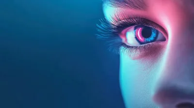 Close Up Of Human Eye With Neon Lighting