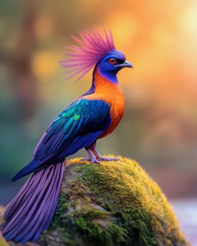Vibrant Exotic Bird Perched On A Mossy Rock