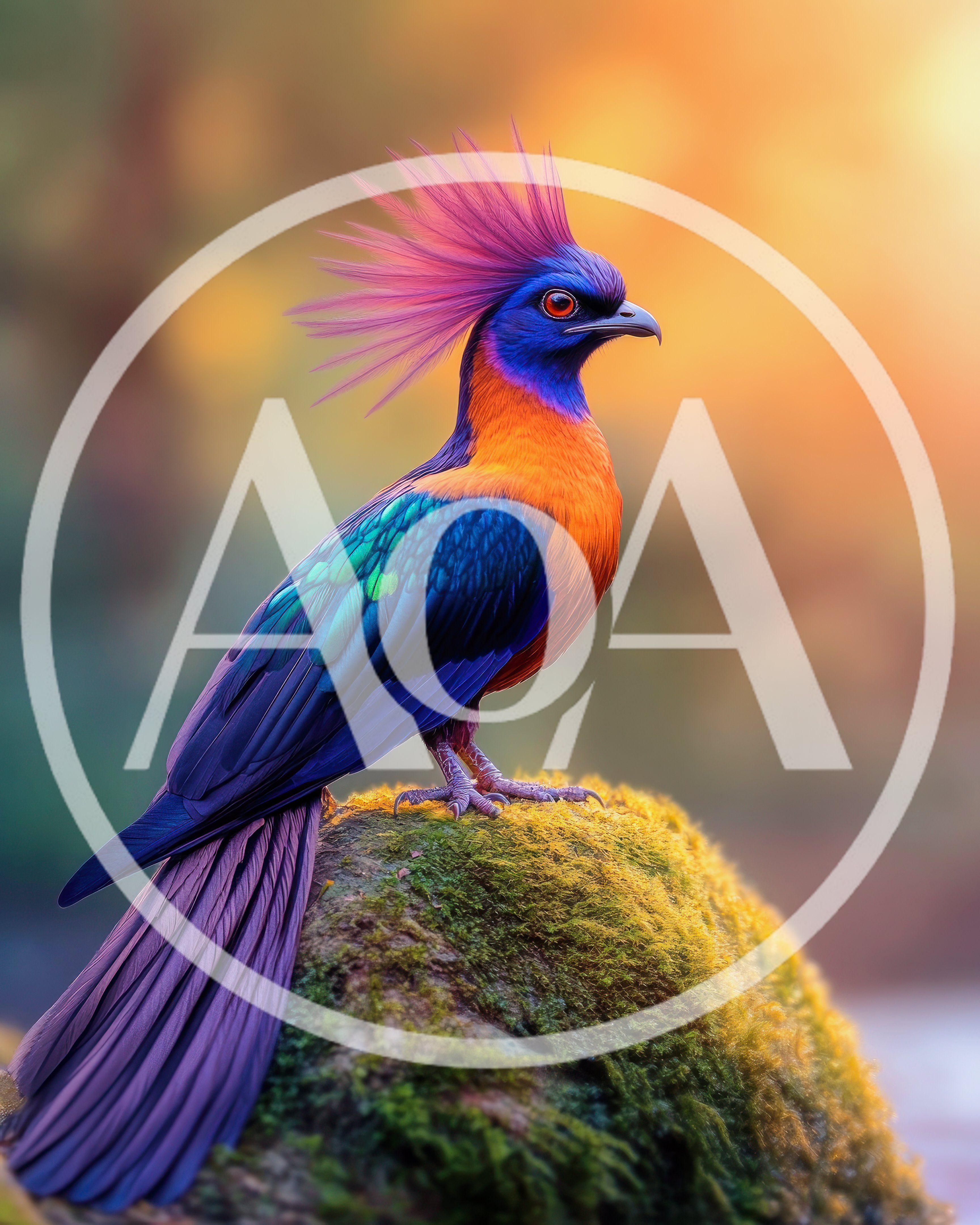 Vibrant Exotic Bird Perched On A Mossy Rock