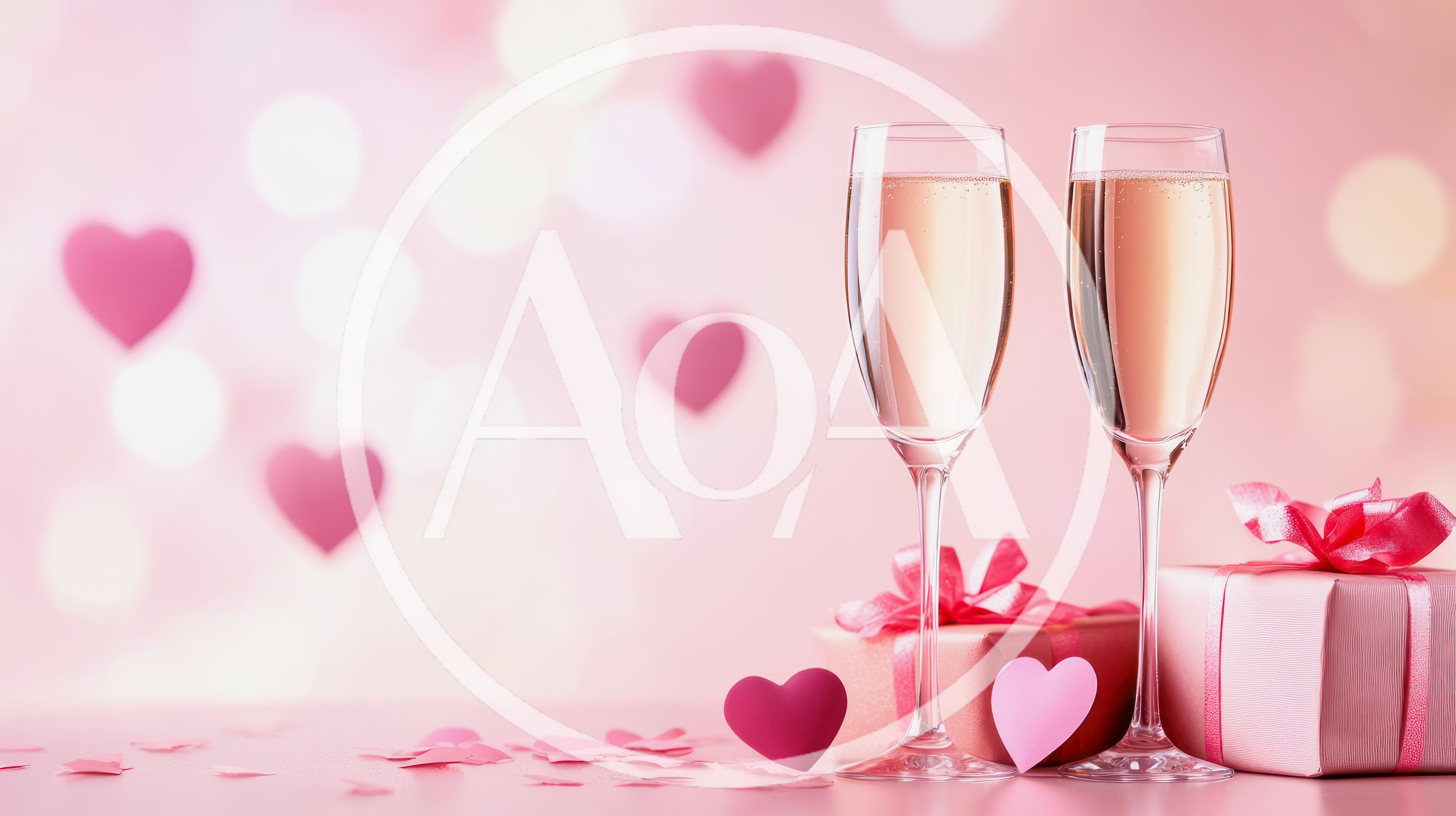 Two Champagne Flutes With Gift Boxes And Hearts