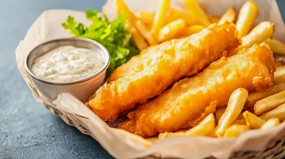 Crispy Battered Fish And Chips In A Basket