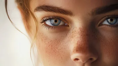 Close Up Portrait Of A Woman With Freckles