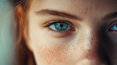 Close Up Portrait Of A Young Woman With Freckles