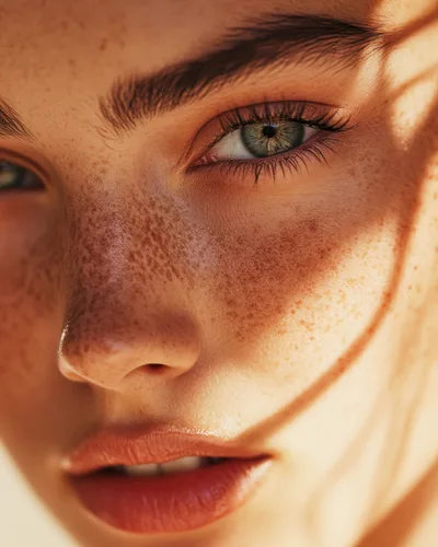 Close Up Portrait Of A Woman With Freckles
