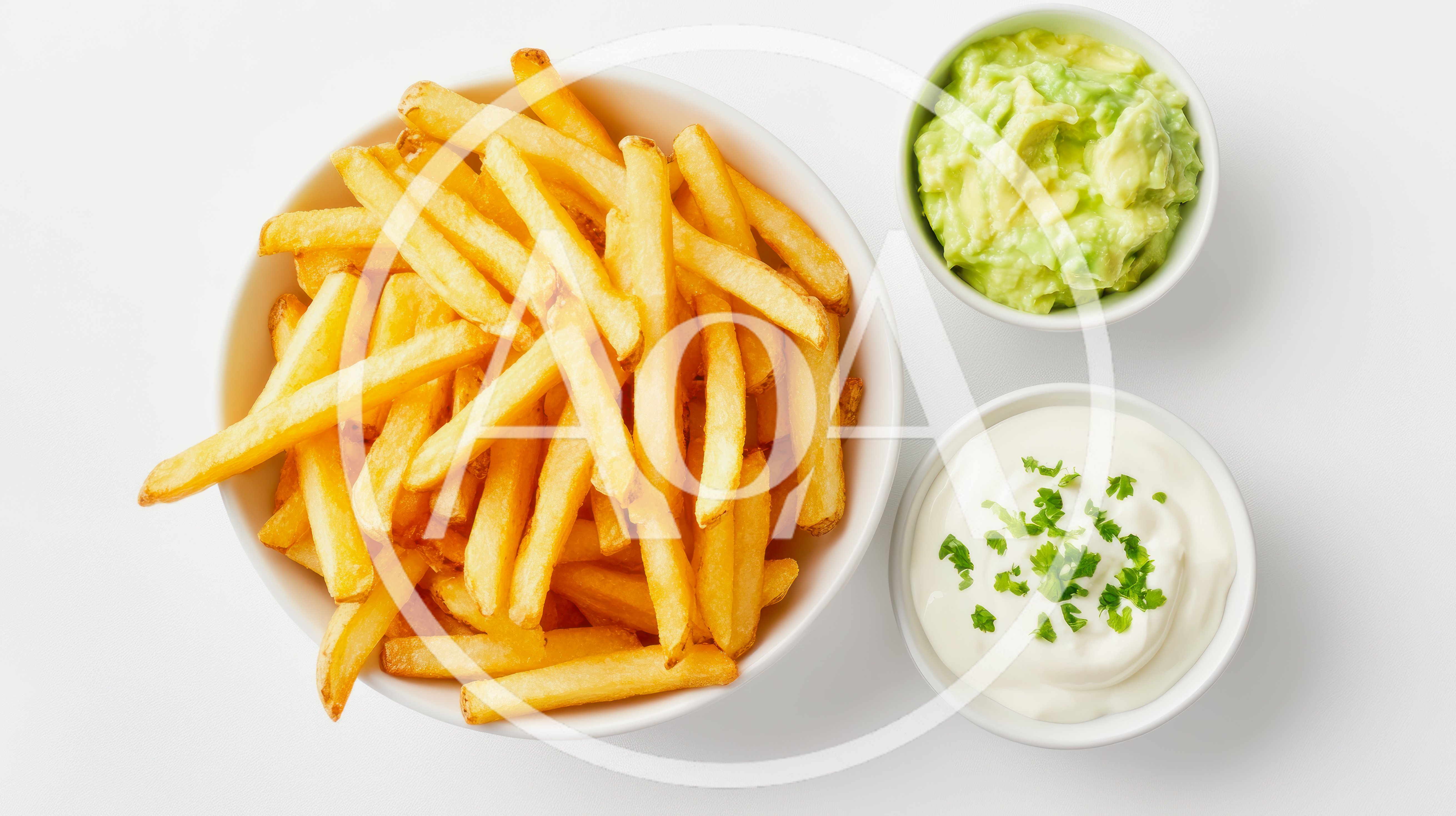 Bowl Of Golden French Fries With Two Dips