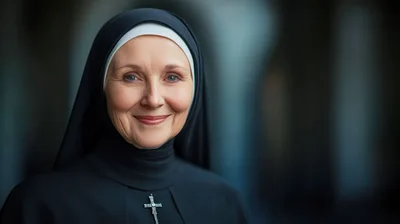 Portrait Of A Smiling Middle Aged Nun