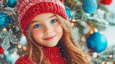 Portrait of a Young Girl Wearing a Red Winter Hat