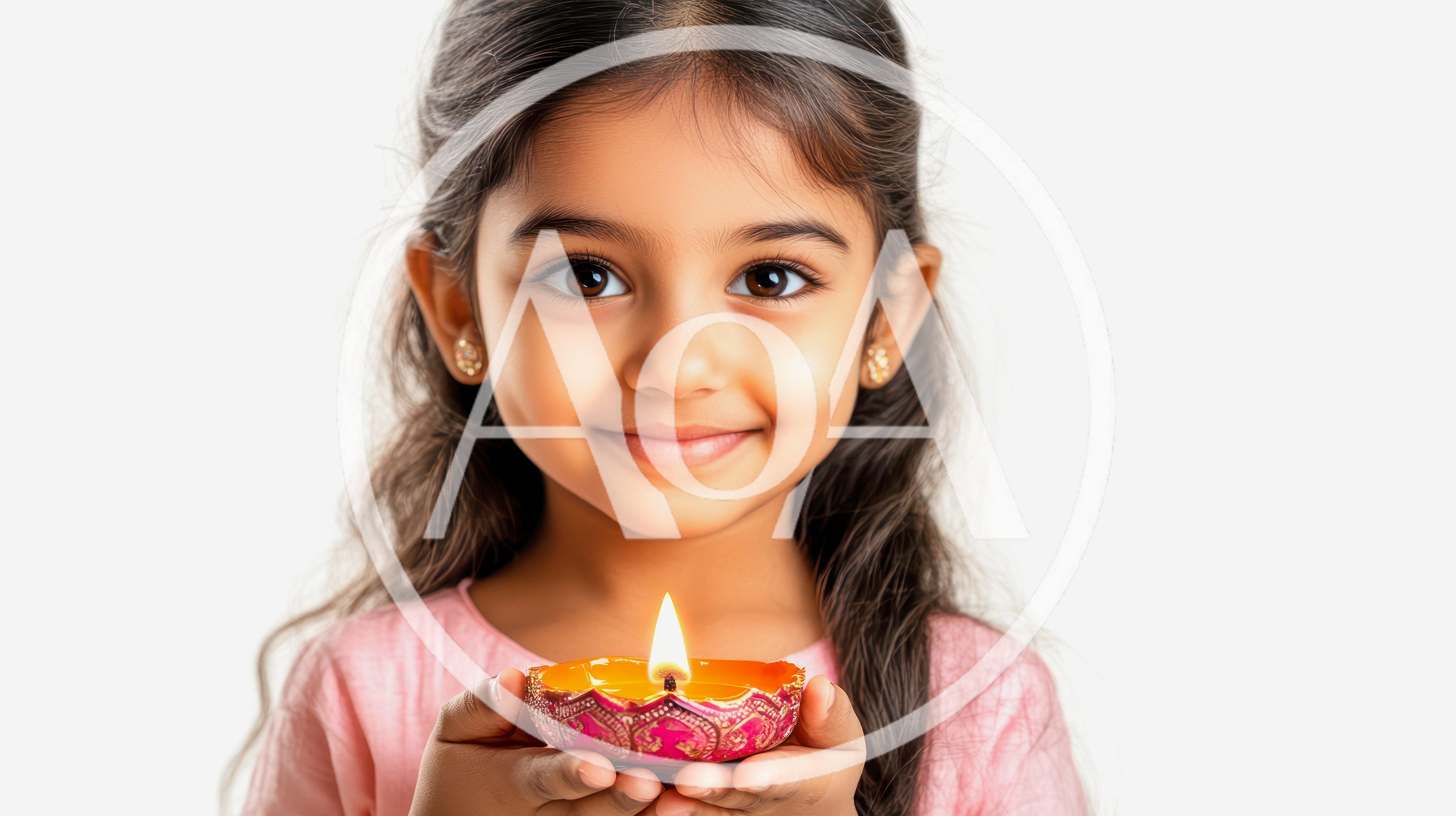 Young Indian Girl Holding A Lit Diya Lamp
