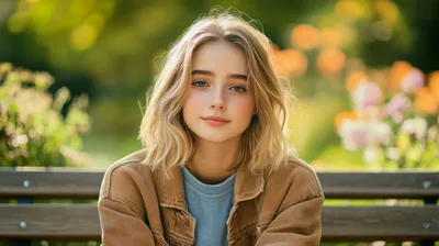 Young Woman Sitting On A Park Bench