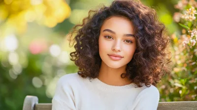 Portrait Of A Young Woman With Curly Hair