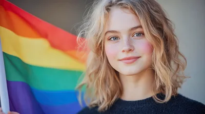 Young Woman Holding A Rainbow Pride Flag