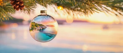 Christmas Ornament Featuring A Tropical Beach Scene