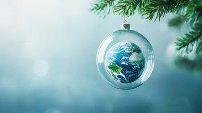 Earth Globe Inside A Glass Christmas Ornament