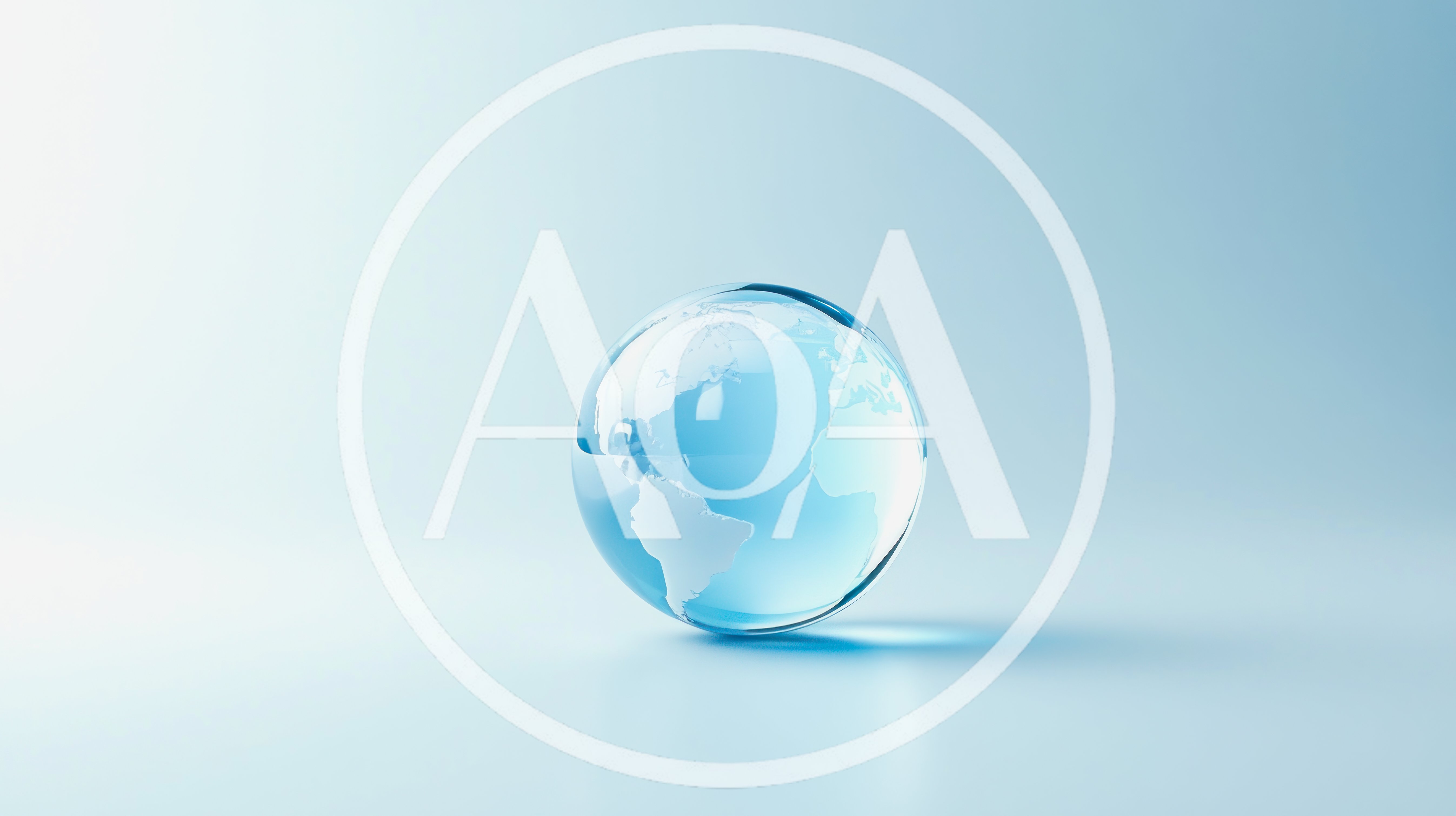 Glass Globe With World Map On Light Blue Background