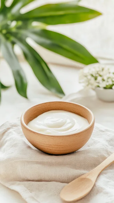 Bowl Of Creamy Yogurt On A Linen Cloth