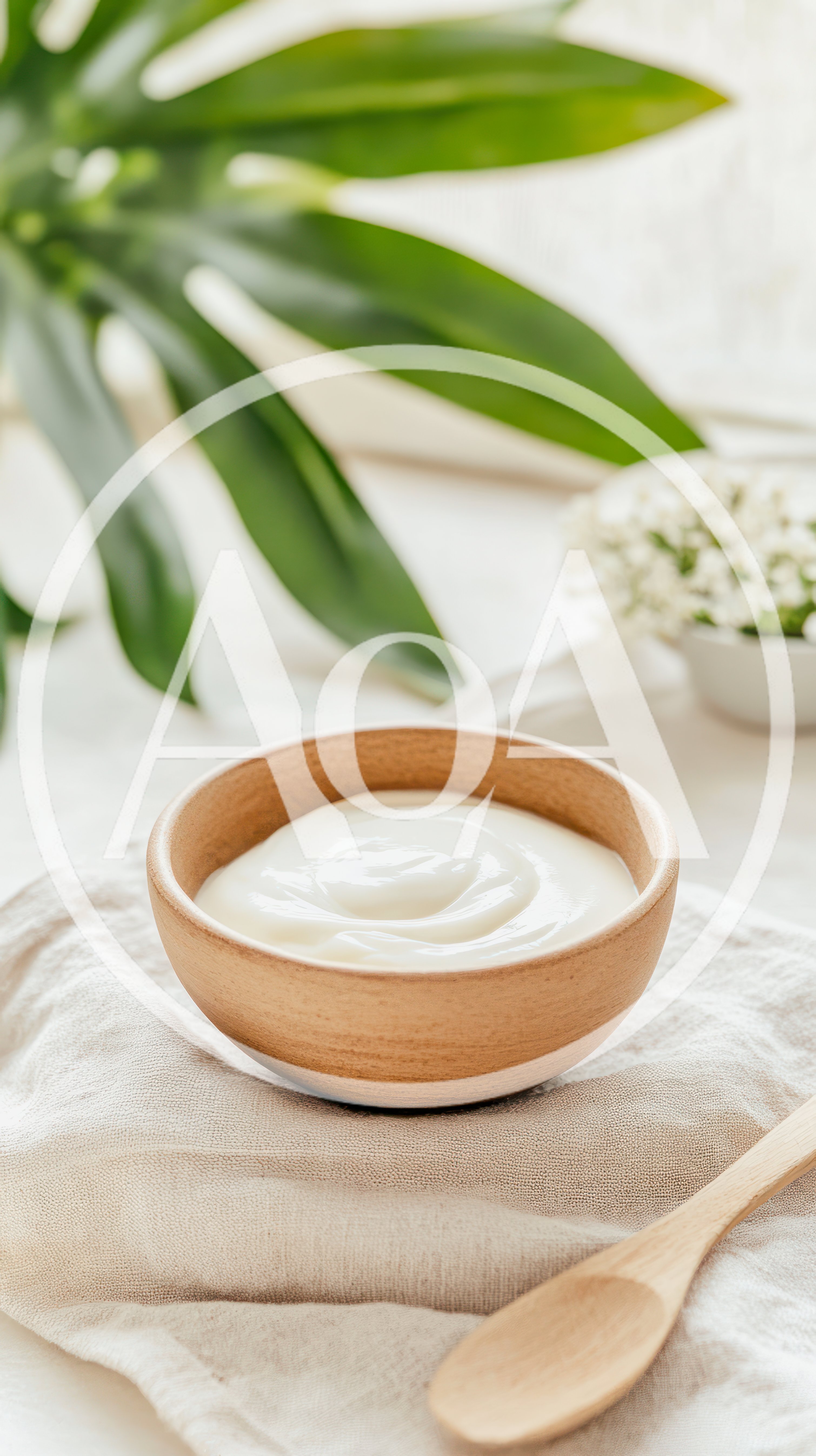 Bowl Of Creamy Yogurt On A Linen Cloth