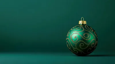 Green Christmas Ornament With Gold Glitter Swirls