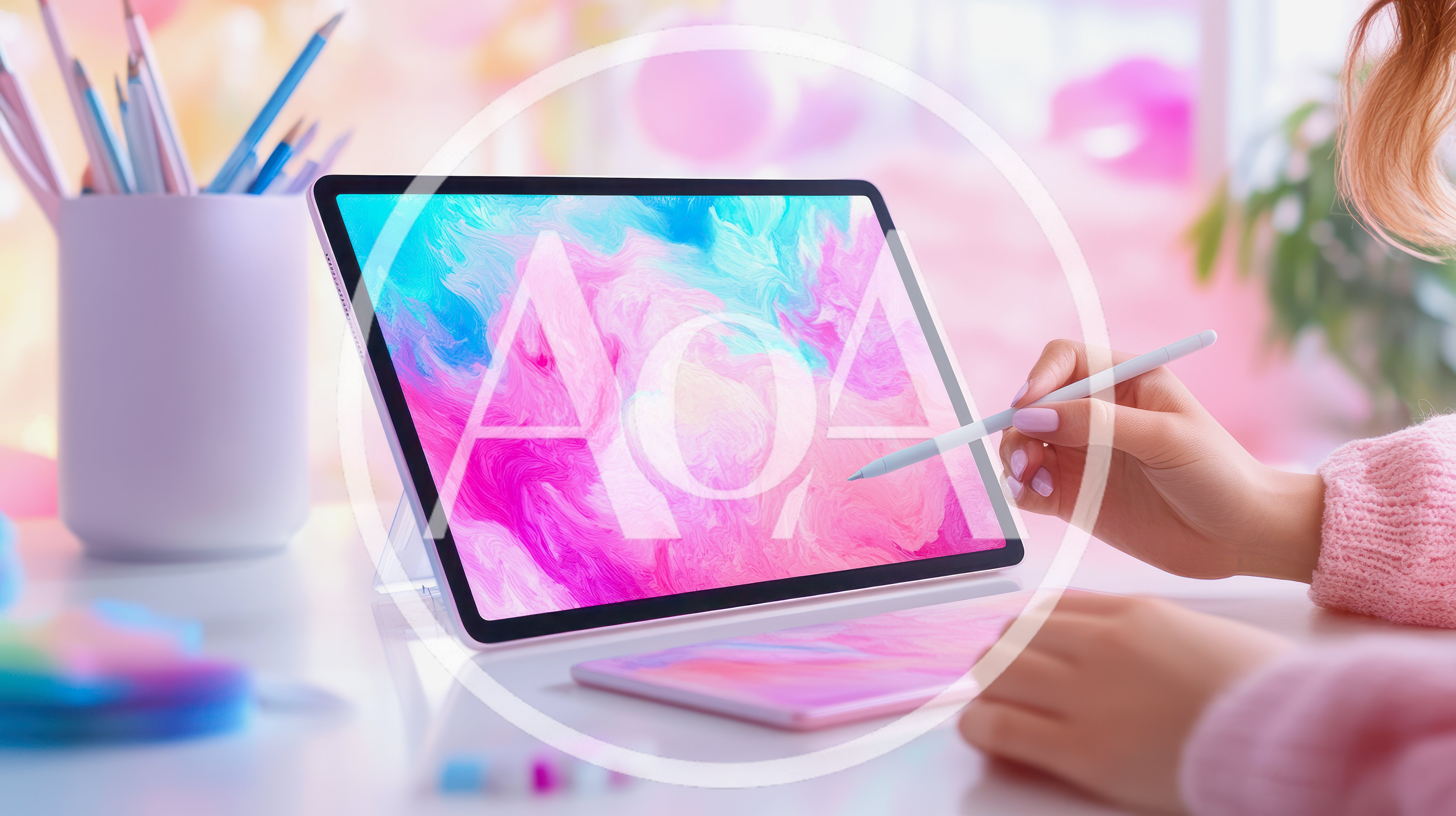 Digital Artist Drawing On Tablet With Stylus