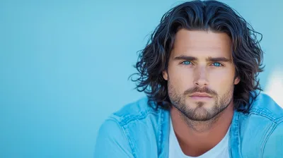 Portrait Of A Handsome Man With Long Wavy Hair