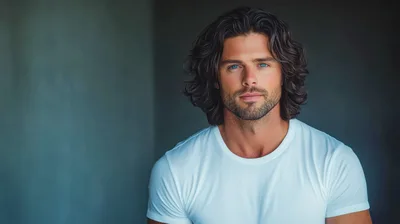 Portrait Of A Handsome Man With Long Wavy Hair