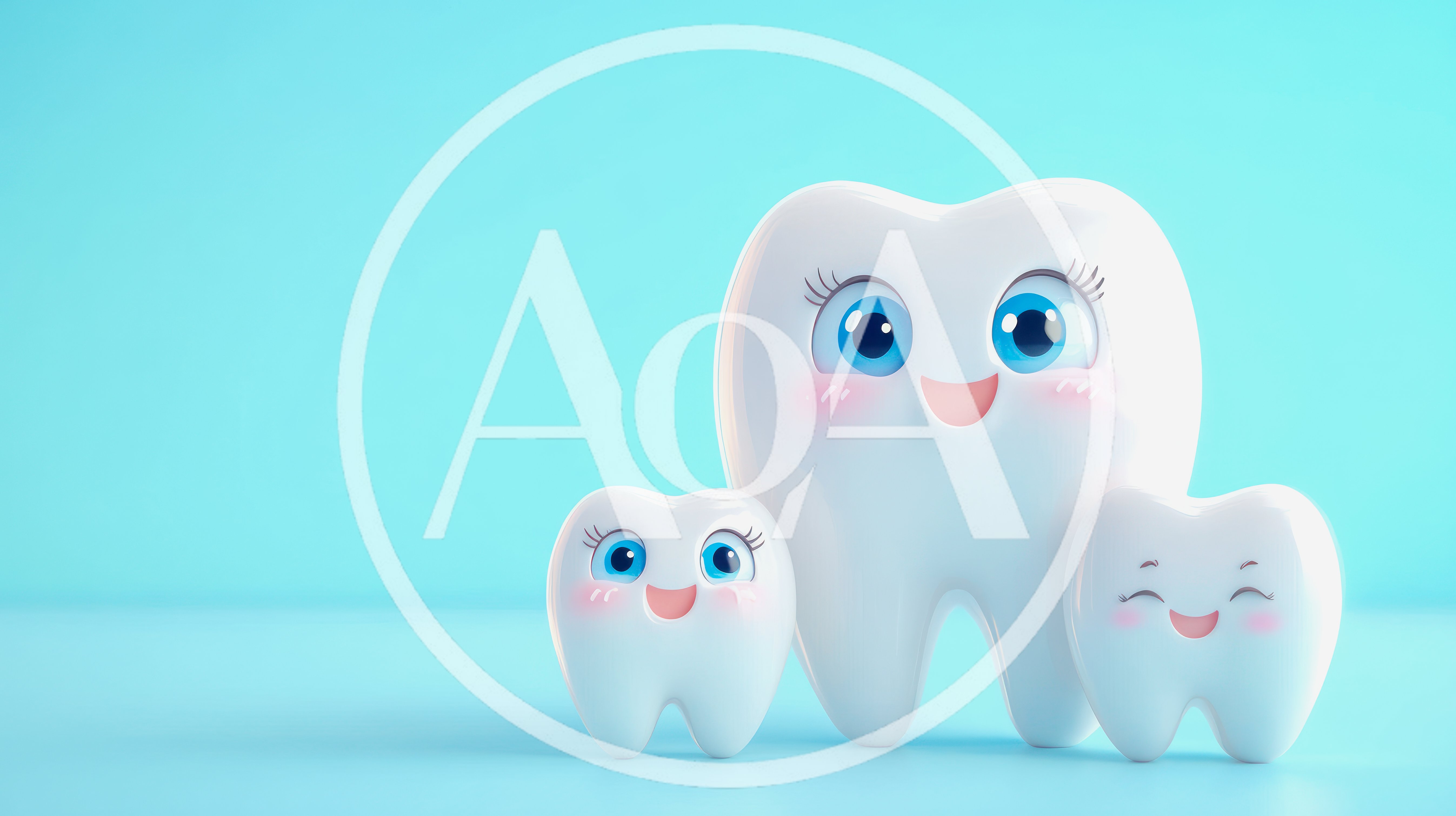 Cute Cartoon Teeth Characters On Blue Background
