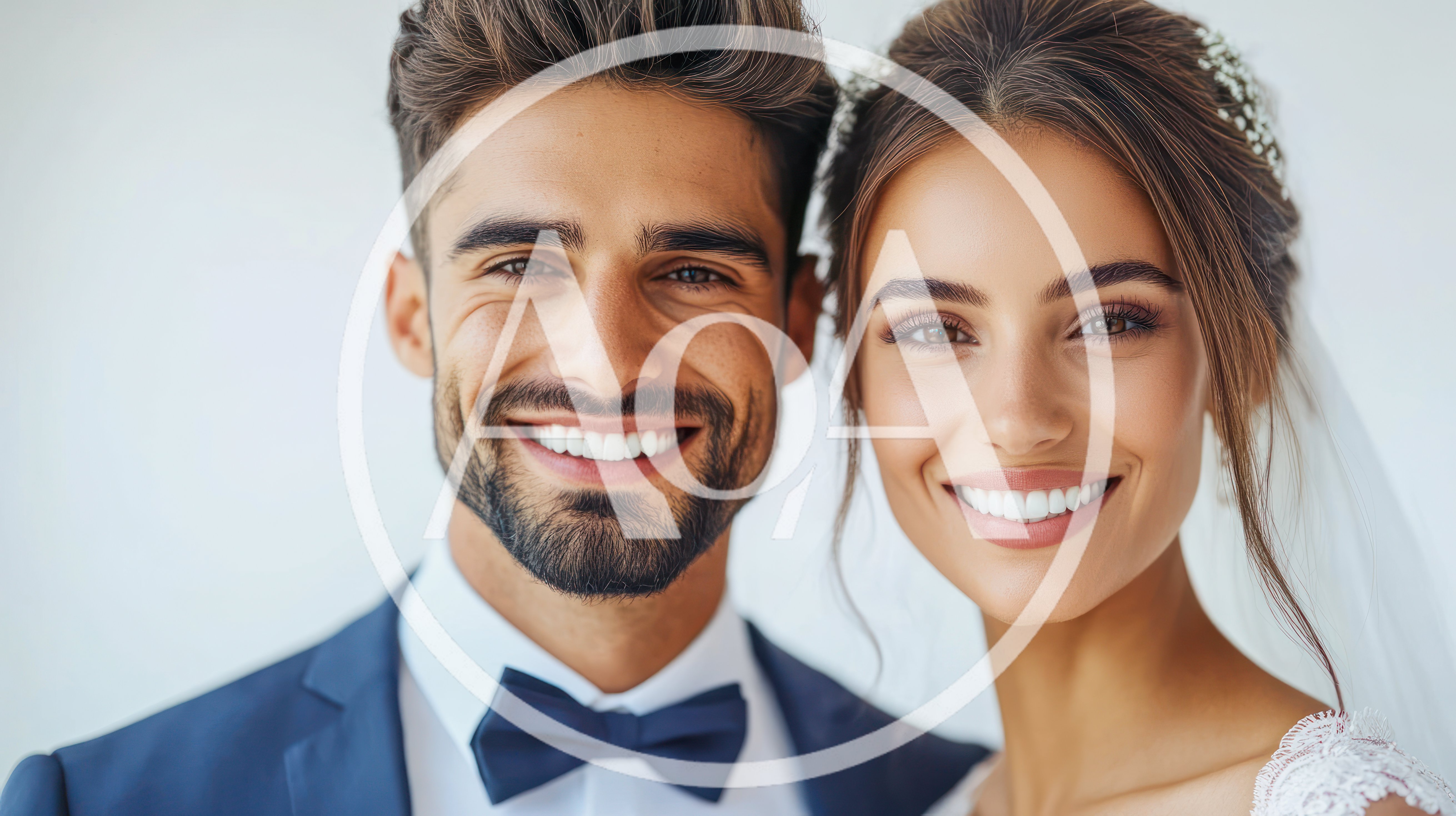 Happy Newlywed Couple Smiling In Wedding Attire