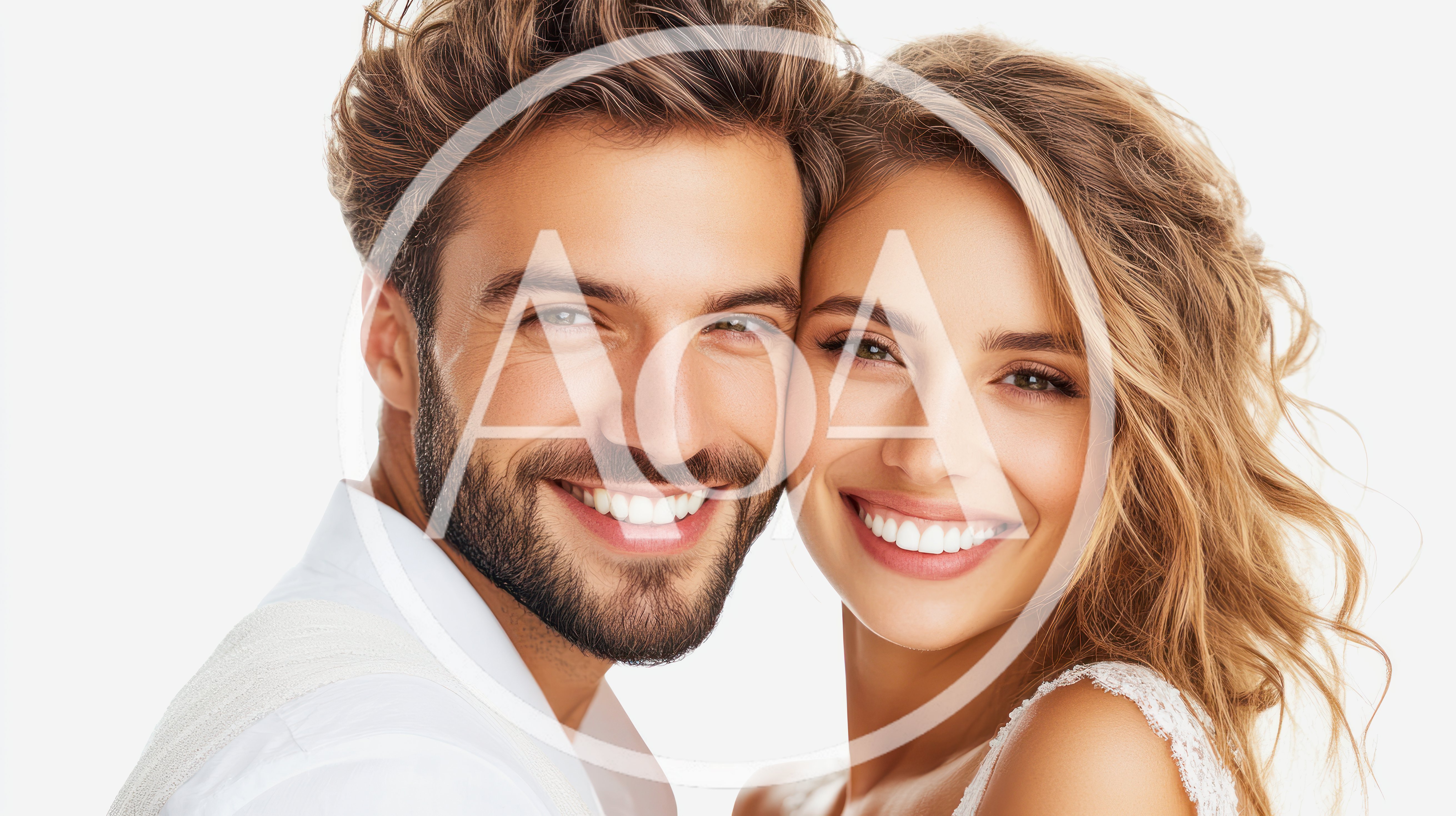 Happy Couple Smiling Together In Studio Portrait