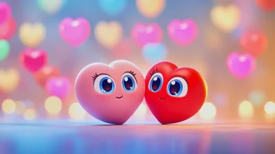 Cute Animated Pink and Red Hearts