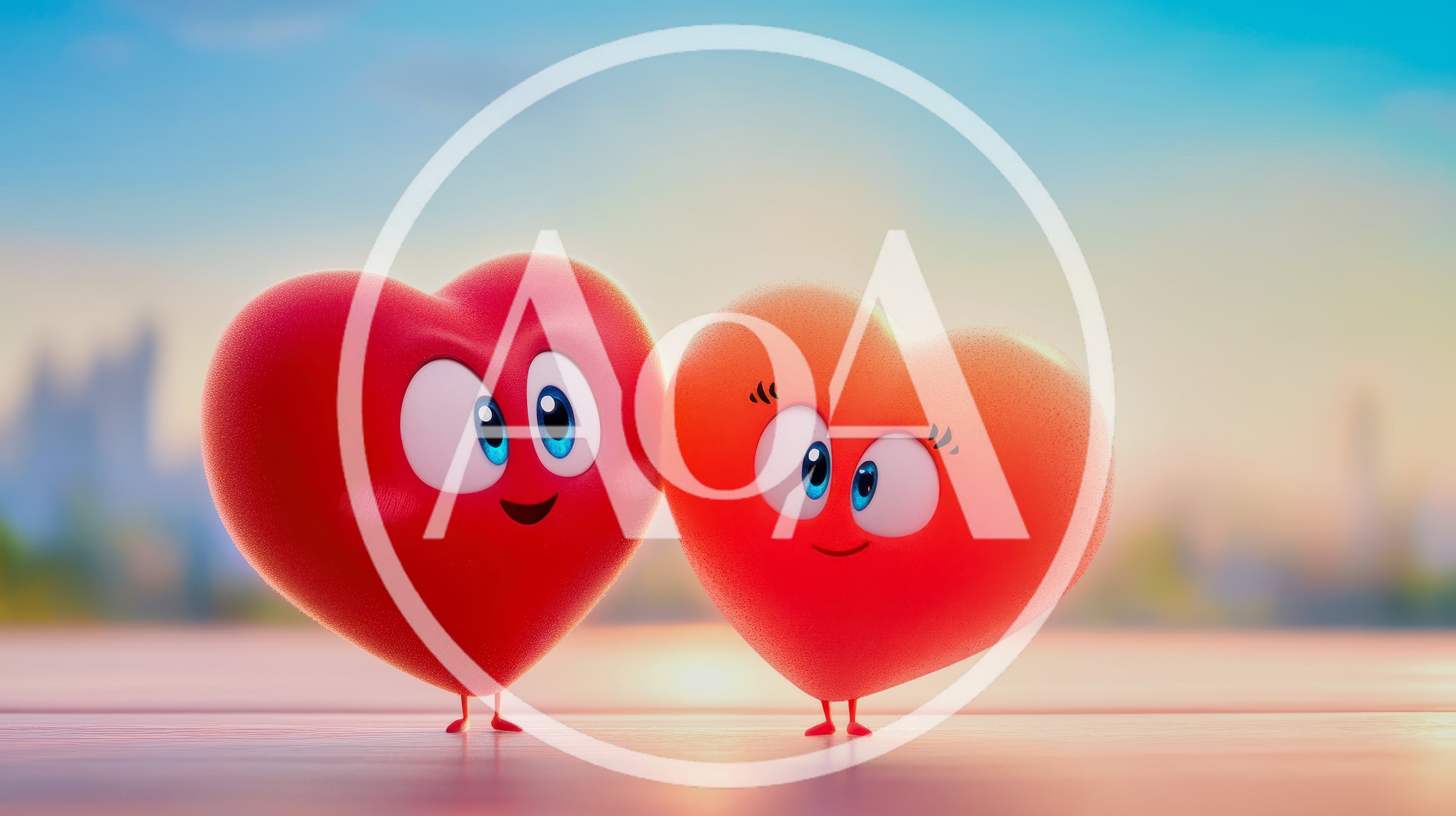 Two Animated Heart Characters Standing Together