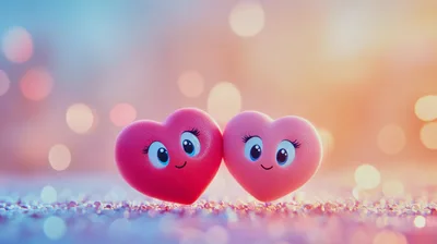 Two Cute Cartoon Hearts With Faces