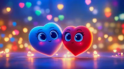 Two Cute Animated Hearts With Faces