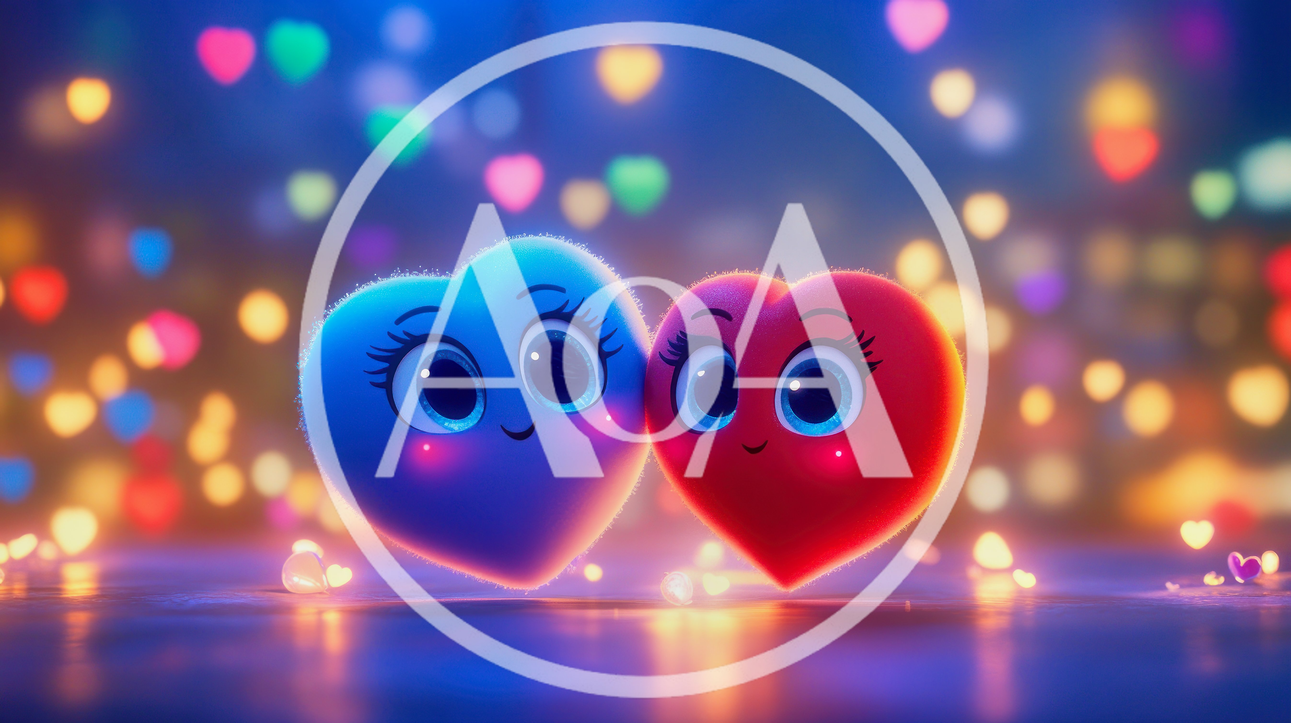 Two Cute Animated Hearts With Faces