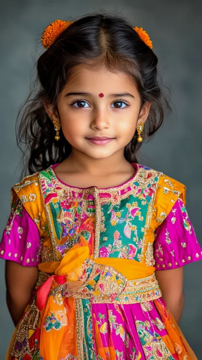 Portrait of a Young Indian Girl in Traditional Attire