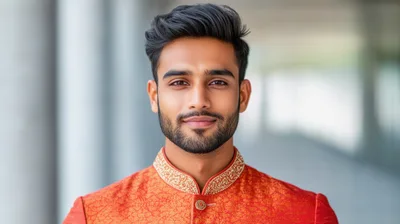 Portrait Of A Handsome Indian Man In Traditional Attire