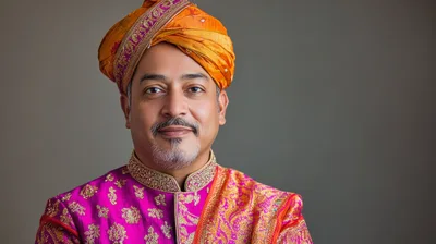 Portrait Of A Man Wearing Traditional Indian Wedding Attire