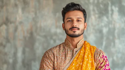 Portrait Of A Young Indian Man In Traditional Attire