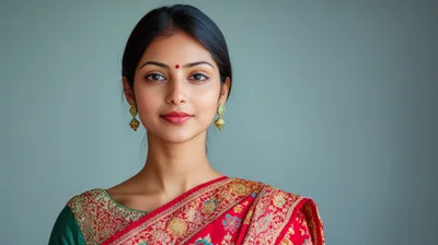 Portrait Of A Young Indian Woman In Traditional Saree