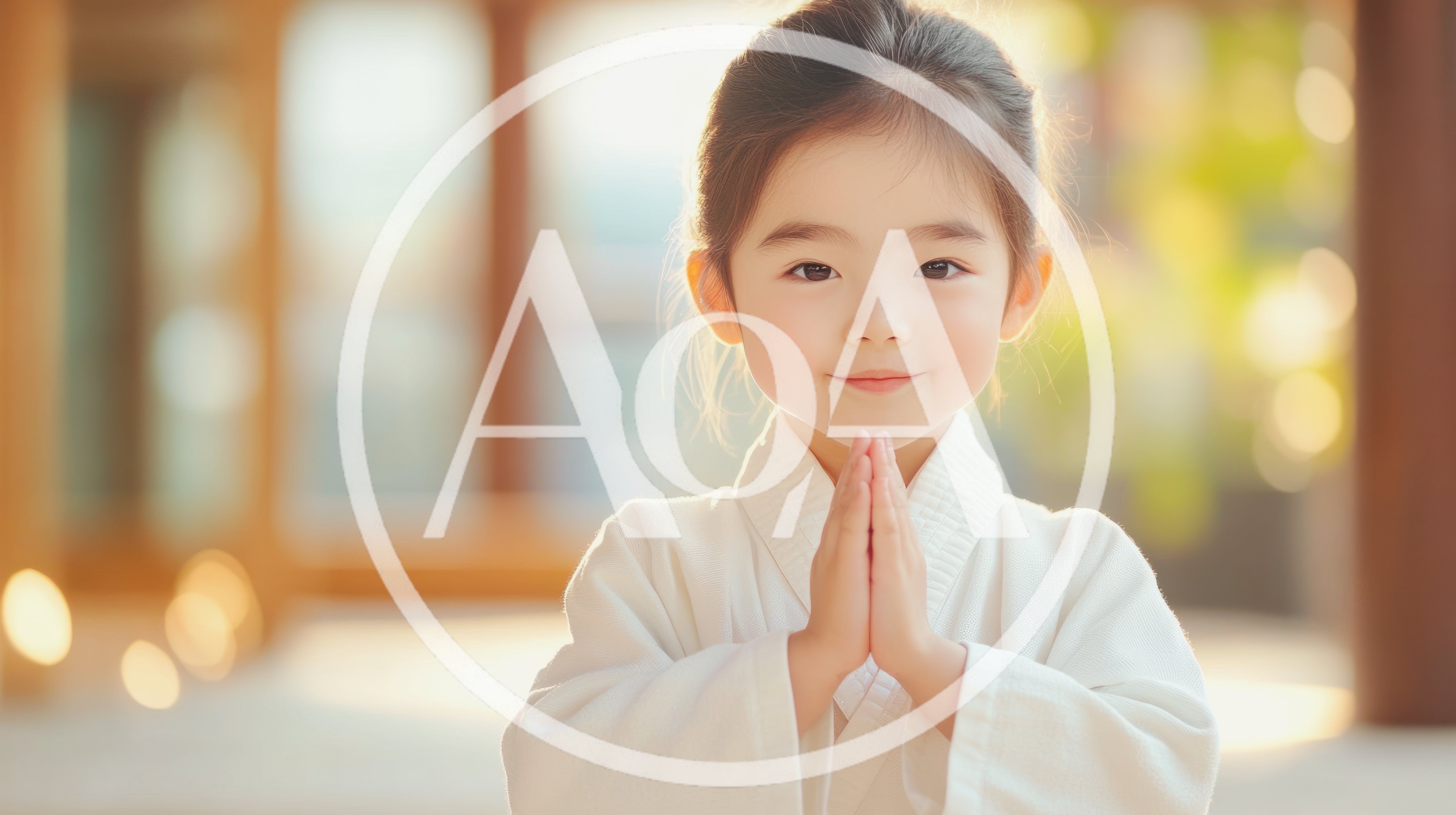Young Asian Girl Bowing in Traditional White Karate Gi