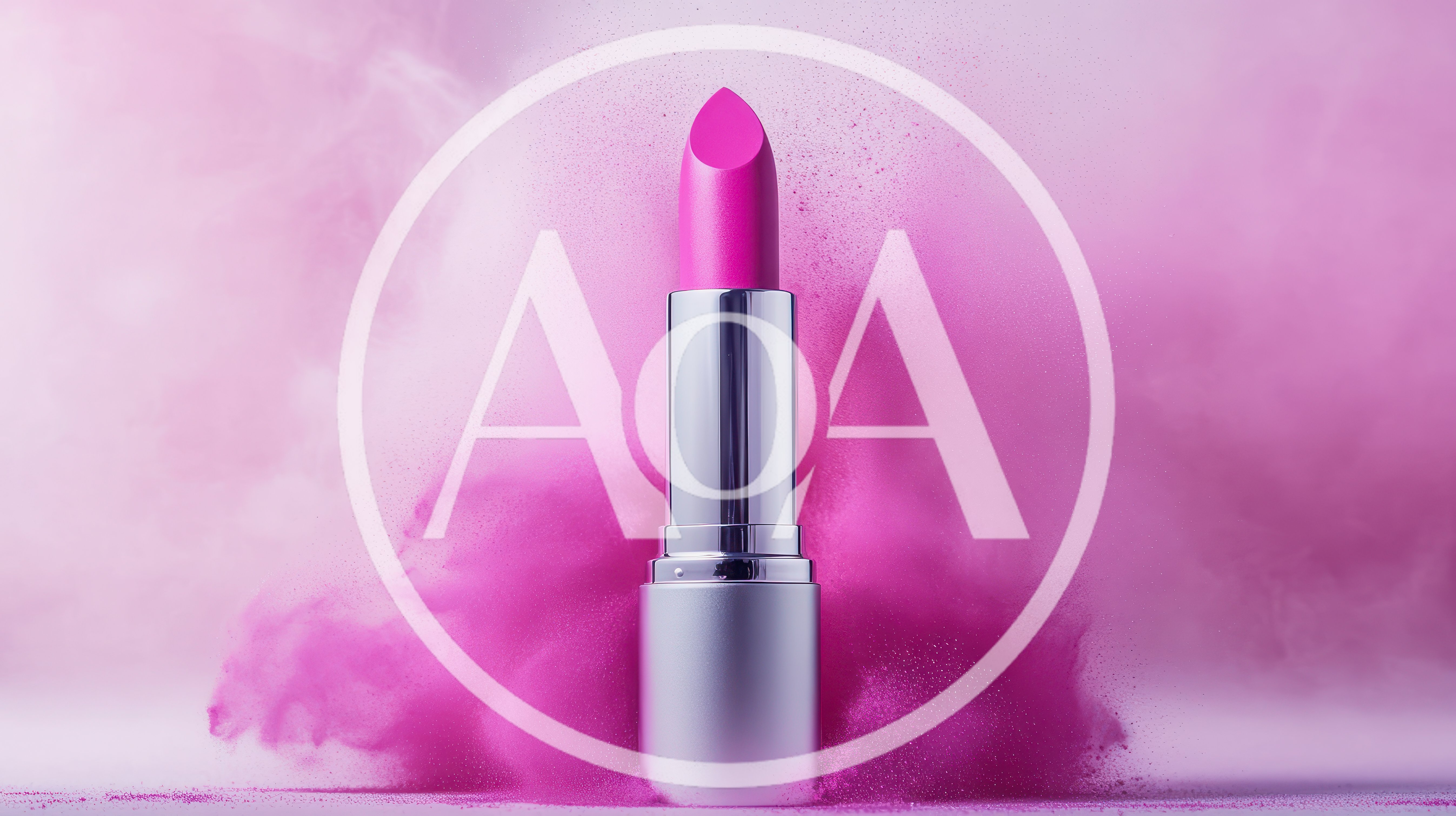 Pink Lipstick Tube Surrounded By Vibrant Powder Cloud
