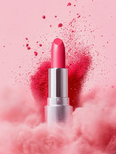 Pink Lipstick With Vibrant Powder Explosion