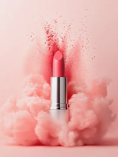 Pink Lipstick With Powder Explosion And Smoke Effect