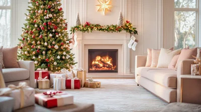 Cozy Living Room Decorated For Christmas Holidays