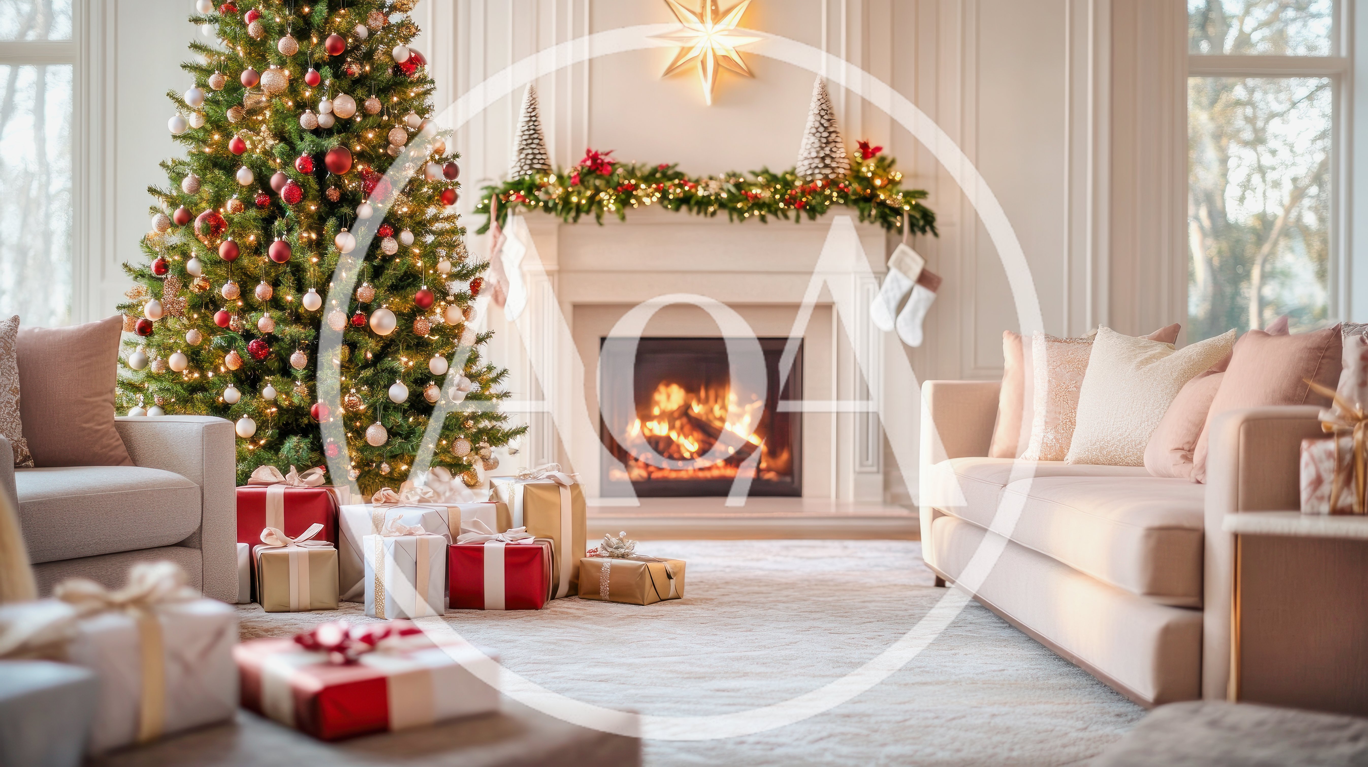 Cozy Living Room Decorated For Christmas Holidays