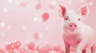 Adorable Piglet Standing Against A Soft Pink Bokeh Background